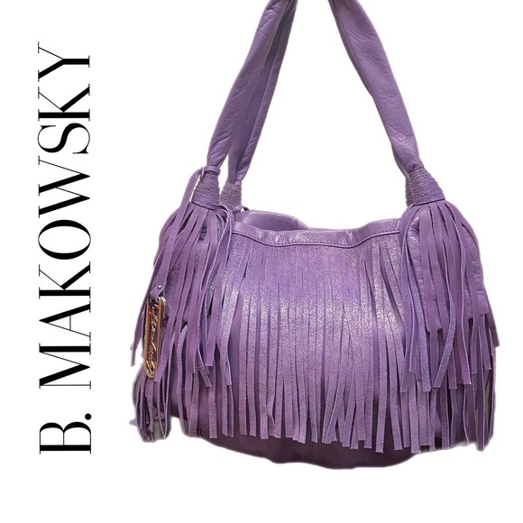 b. makowsky Handbags - B. MAKOWSKY PURPLE FRINGED LEATHER BAG